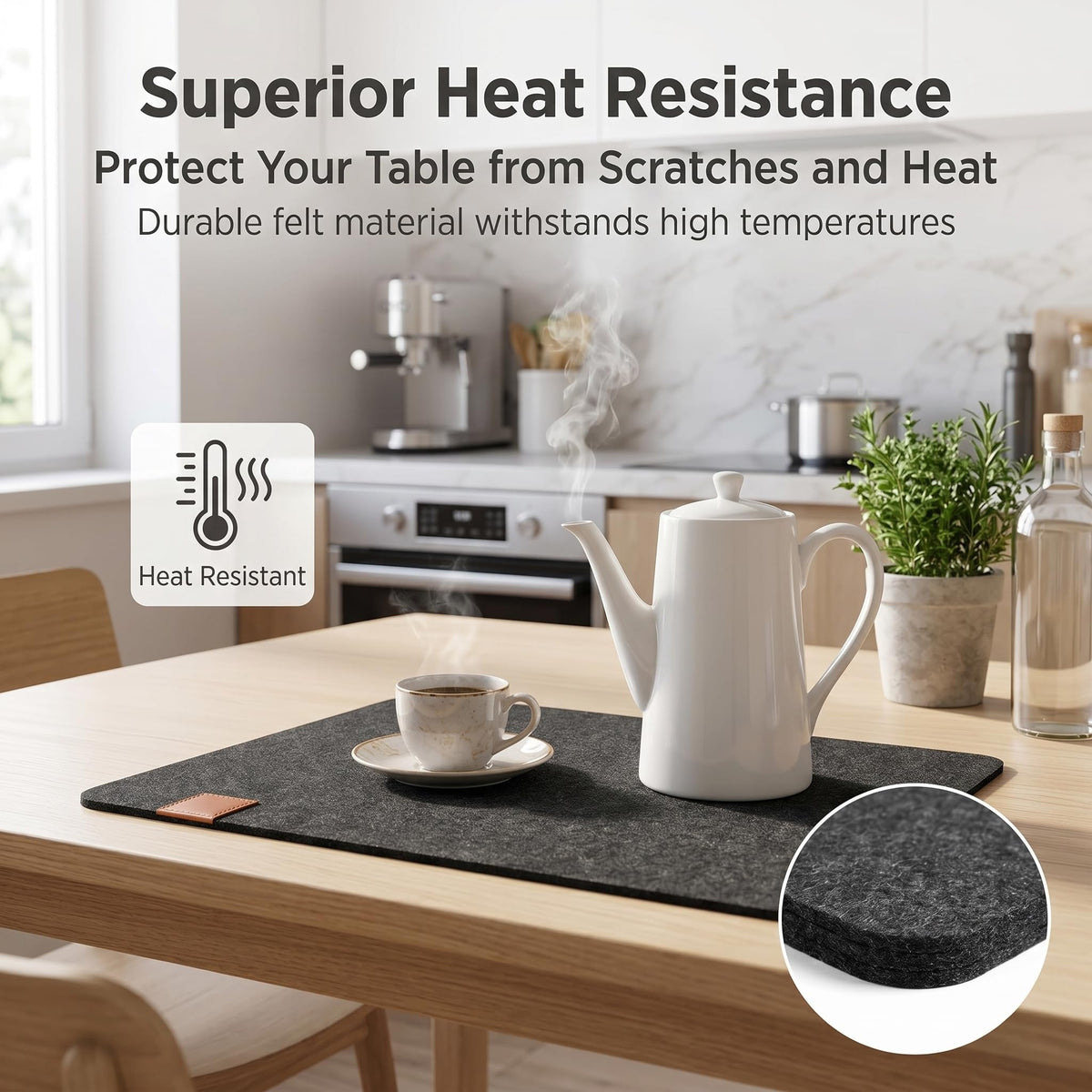 Felt Placemat Set of 18, 6 Placemats, 6 Coasters and 6 Cutlery Bags, Washable, Stain Resistant, Heat-Resistant, Dark