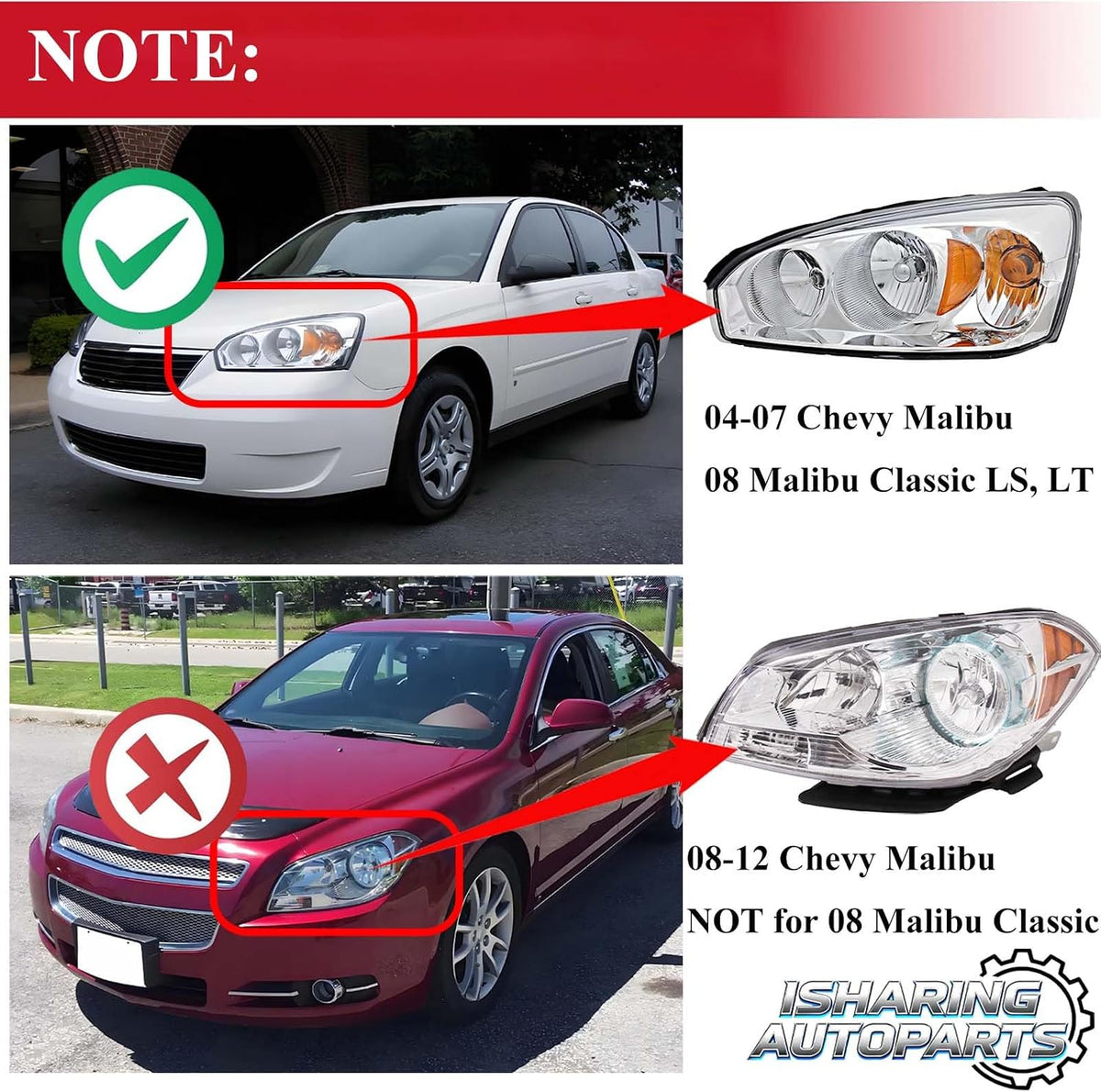 Headlights Assembly for 2004-2007 Chevy Malibu, 2008 Malibu Classic