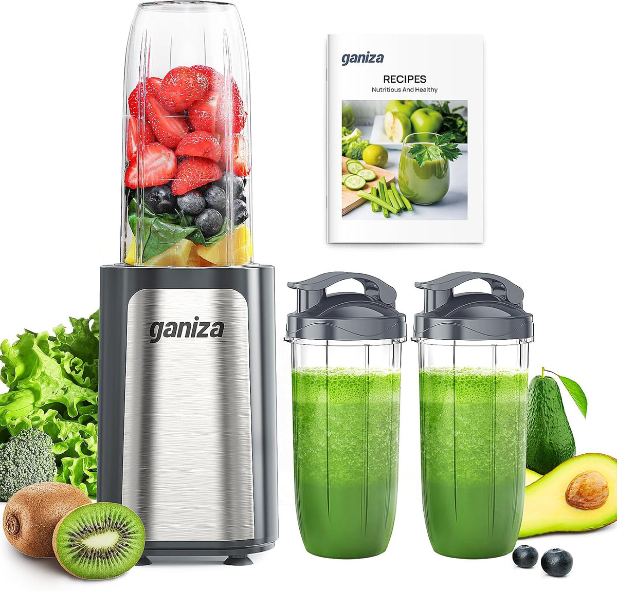 Smoothie Blenders, 14Pcs Personal Blender for Shakes and Smoothies for Kitchen with 3 Portable Blender Cups (1x24oz &