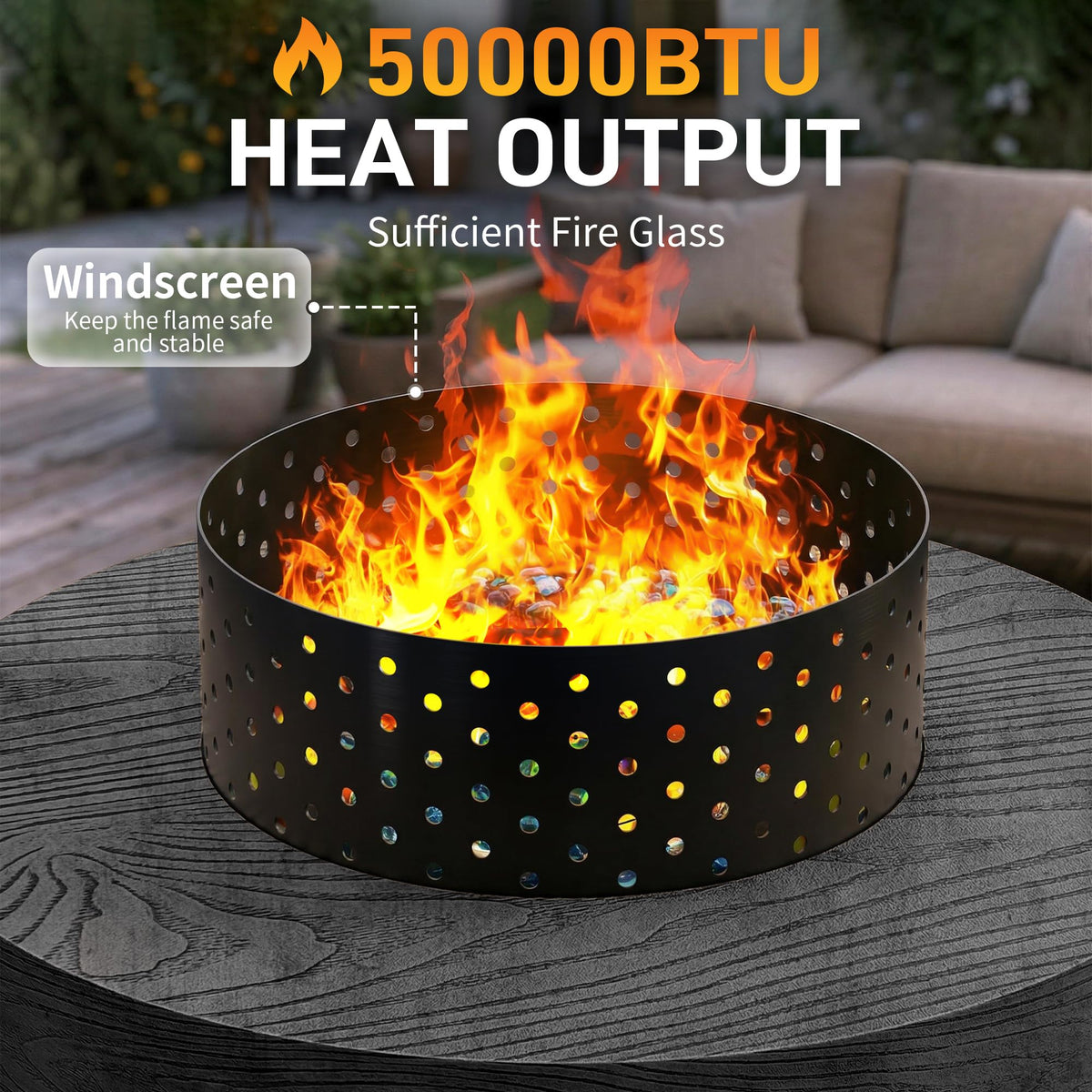 30" Round Propane Fire Pit Table Firepit Table for Outside Patio