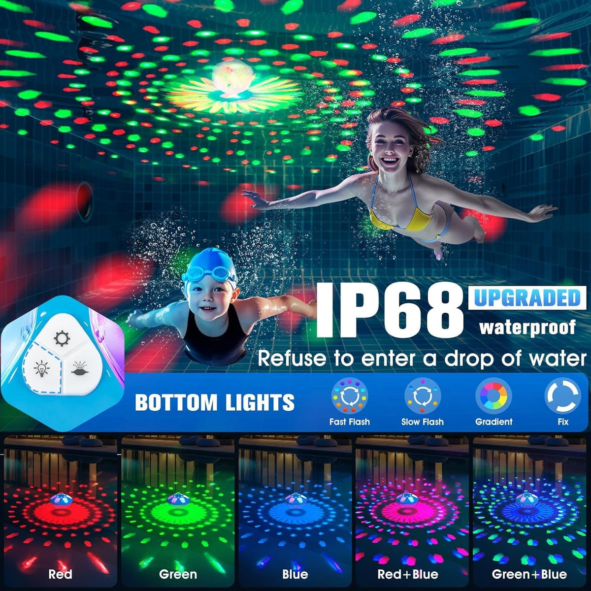 9000mah Rechargeable Floating Pool Fountain with Light Show & Anchor -1PC | Upgraded Pool Fountain,Pool Water