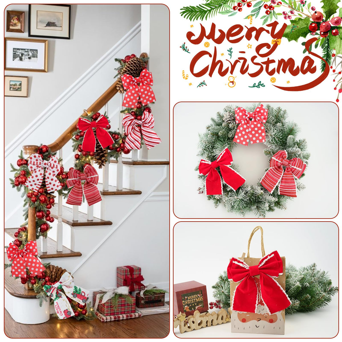Christmas Ribbon Wired 2.5" x 30 Yards Red and White Ribbon