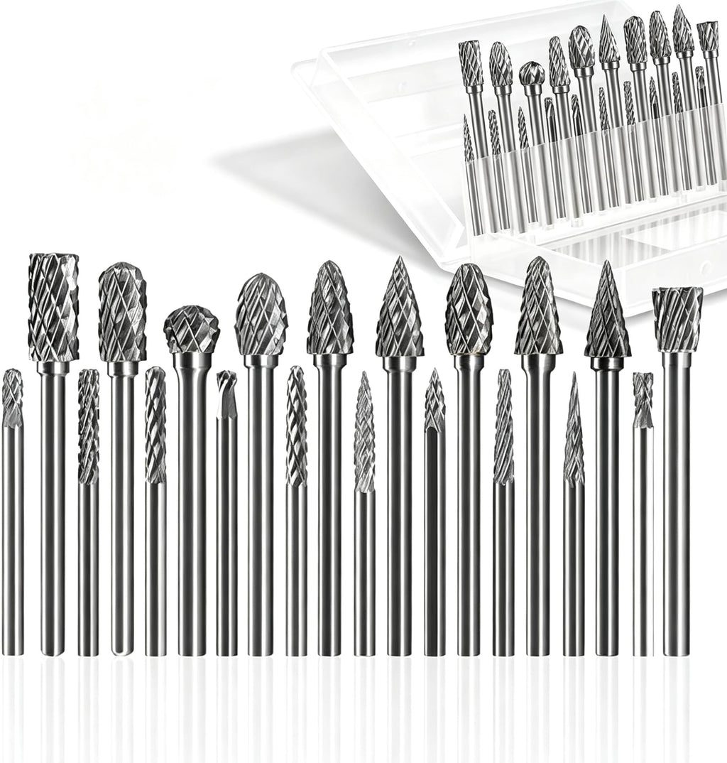 QUQUS 20 PCS Carbide Burr Bits Set for Dremel, Double Cut with 1/8" Shank