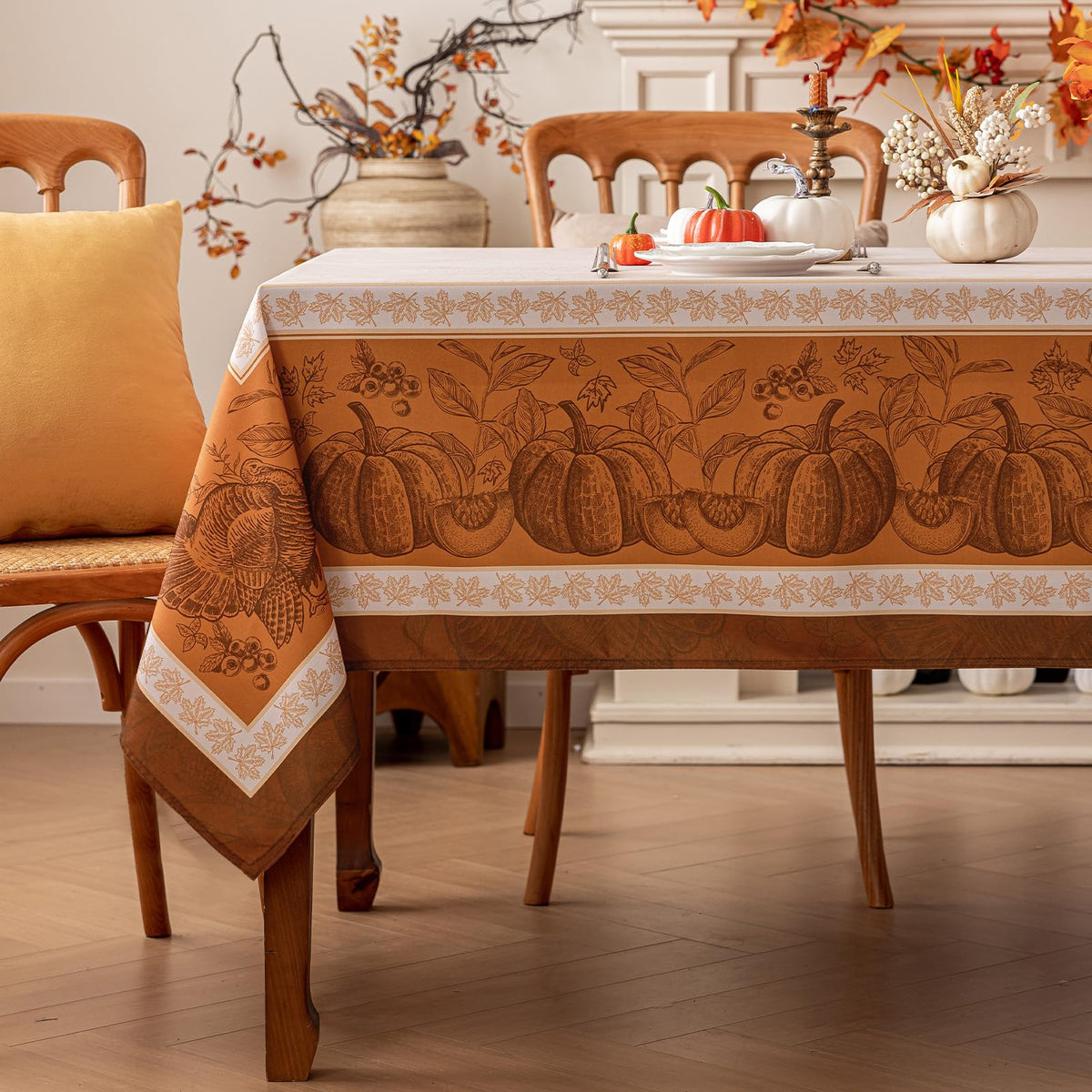 Fall Thanksgiving Rectangle Tablecloth 60 x 84 Inch, Orange