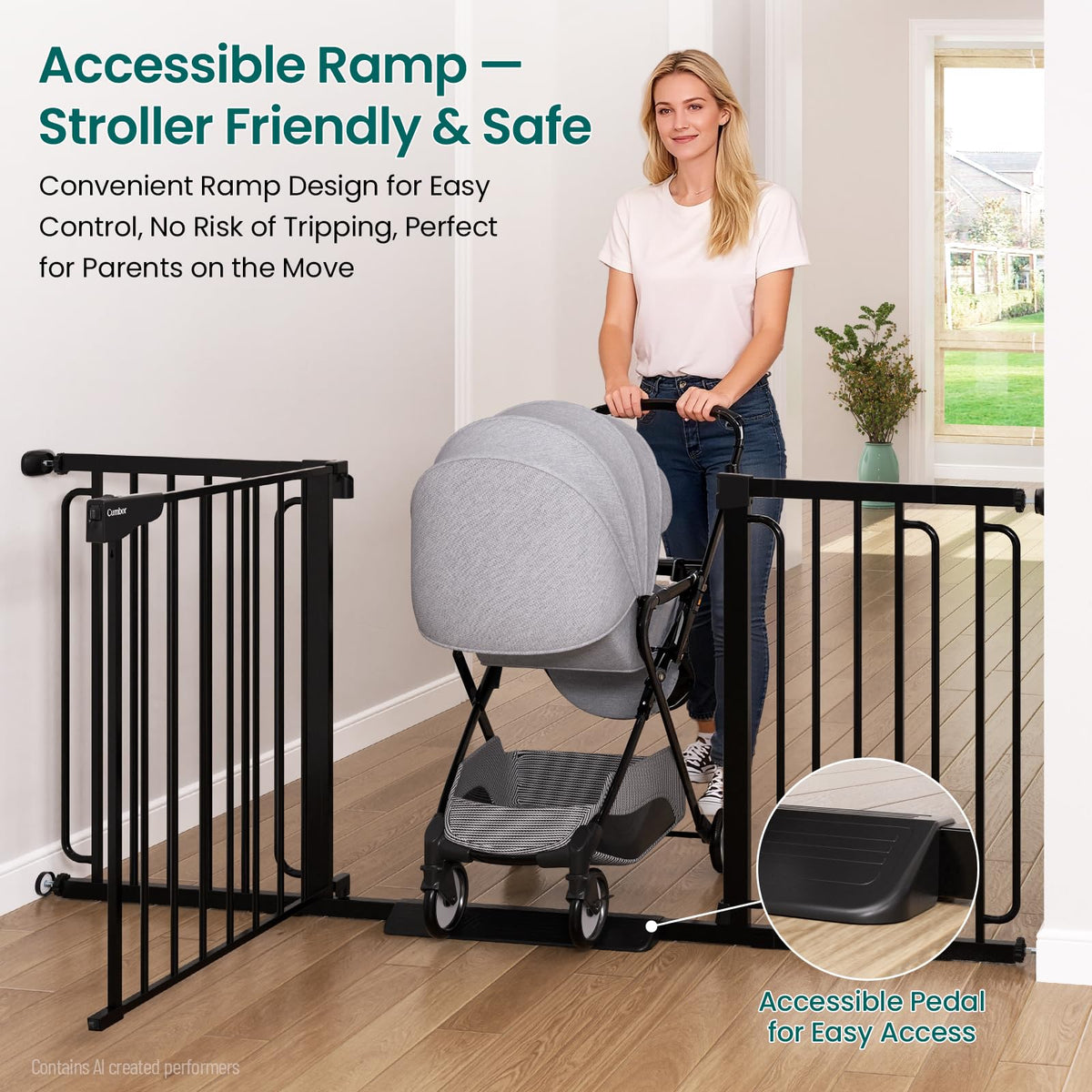 36.6-69" Extra-Wide Adjustable Hardware/Pressure-Mounted Pet & Child Safety Gate with Dual-Lock Walk-Through Swing Door for Stairs, Hallways & Wide Doorways — Black
