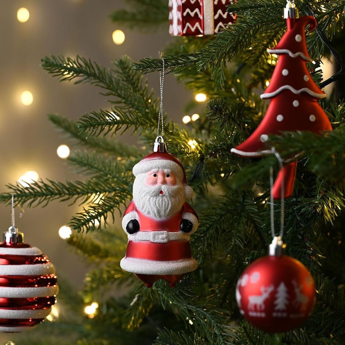 Christmas Tree Ornaments Set, 155ct Red and White Shatterproof Christmas Tree Decorations Bulk, Variety Traditional
