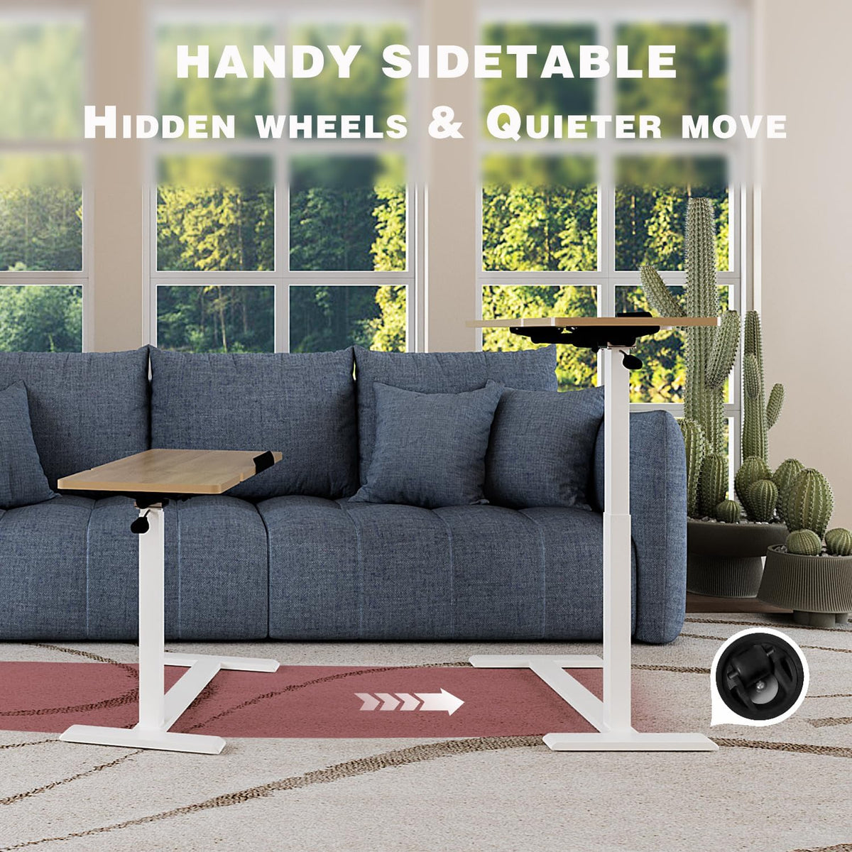 Adjustable Overbed Bedside Table with Wheels Pneumatic Mobile Standing Laptop Desk Rolling Computer Cart Movable