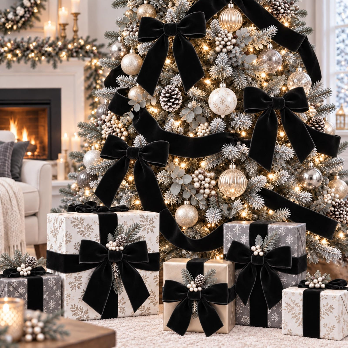 25 Yards Black Velvet Ribbon for Christmas Tree, 2 Inch