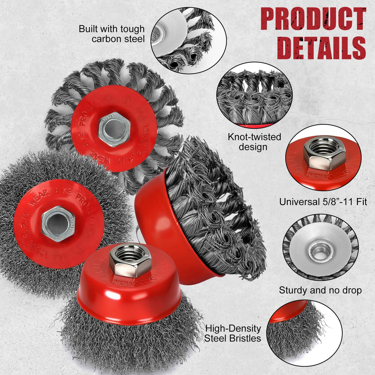 Lmutexyi 9Pcs Wire Wheel for Angle Grinder, 4 & 3In Knotted/Crimped