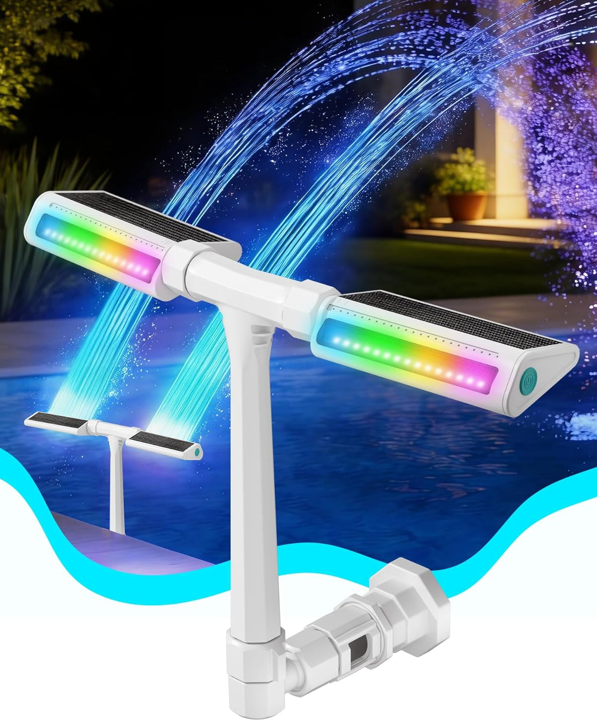 Solar Pool Fountain with Lights for Above Ground & Inground，White | Solar Powered Height Upgrade, 10-Color LED, 4