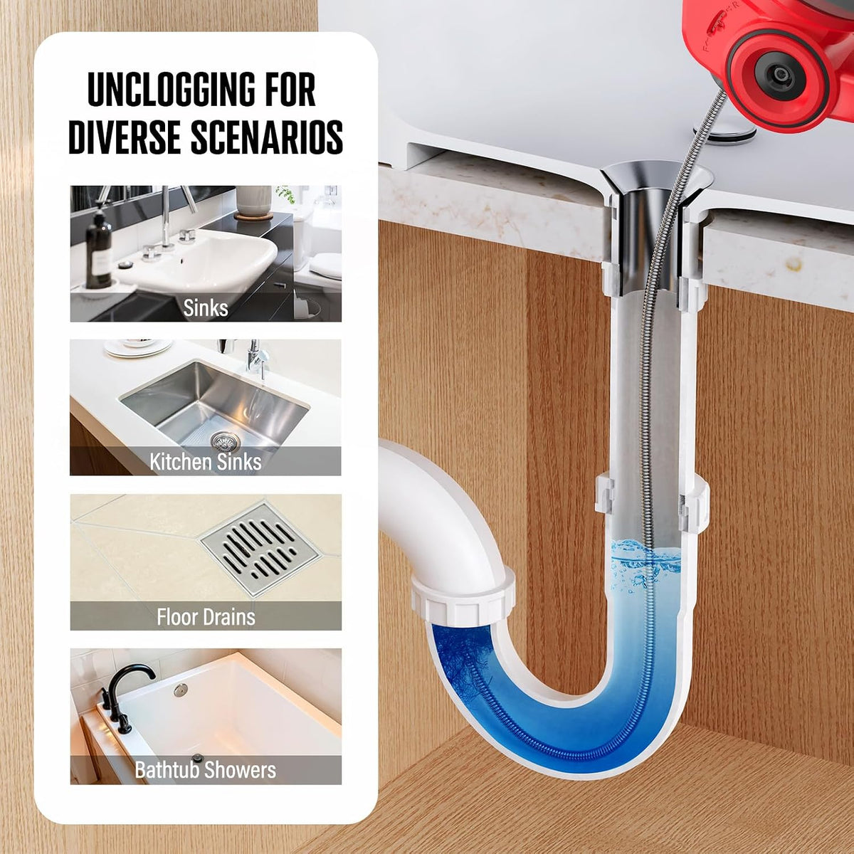 20V Cordless Electric Drain Auger-Efficient 25Ft Auto-Feed Drain Snake with Replaceable Cable,2.0Ah