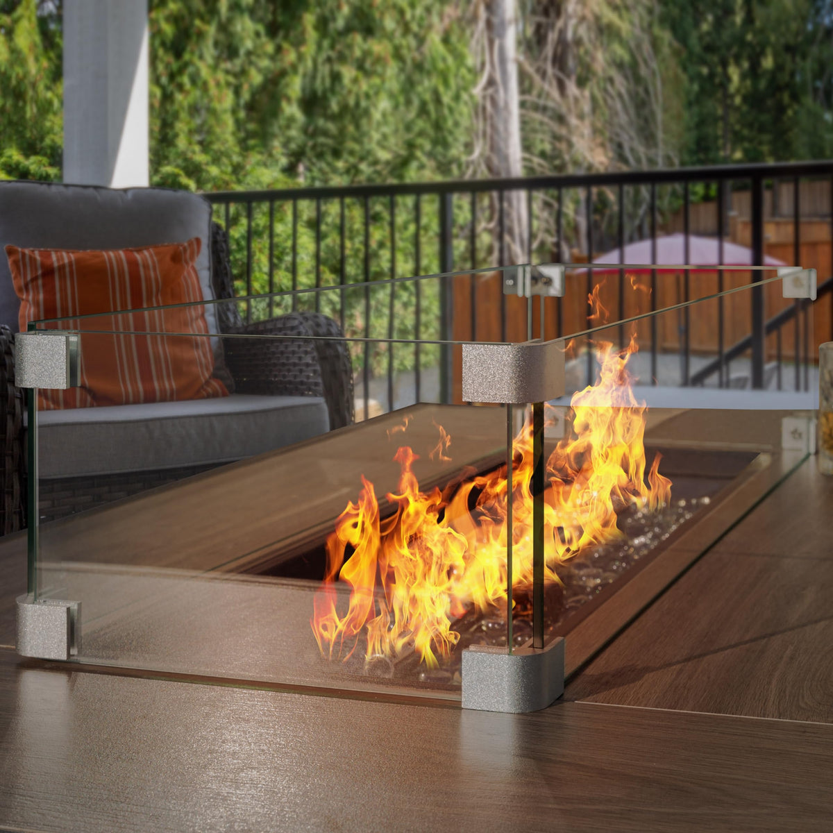 Tempered Glass Wind Guard for Rectangular Propane Fire Pit Table 28.7''*10.2''*5.5'' Inch, Durable Flame Guard Shield