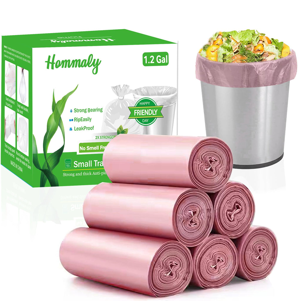 1.2 Gallon 240 pcs Small Pink Trash Bags, Strong Garbage Bags, Bathroom Trash Can Bin Liners Unscented, Mini Plastic