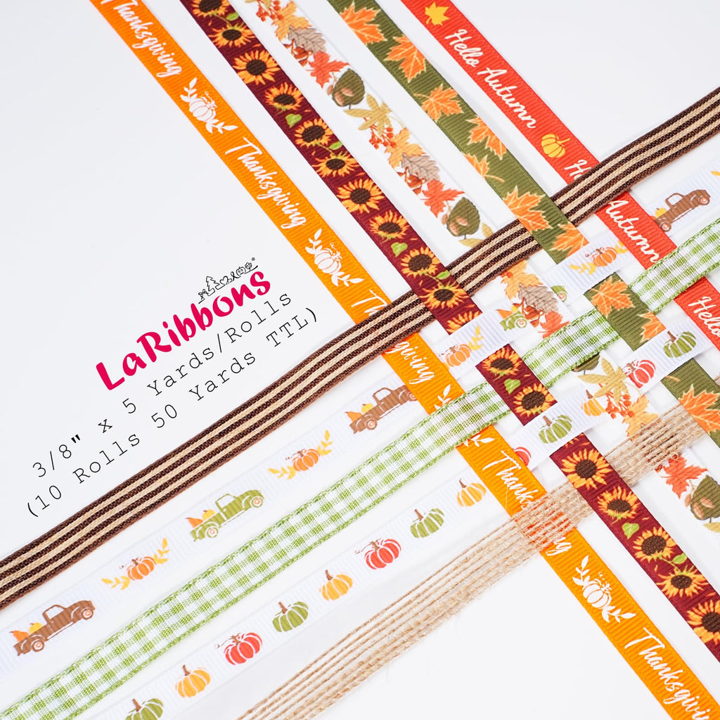 Fall Ribbon for Crafts 3/8" x 50 Yards Autumn Thanksgiving Ribbon
