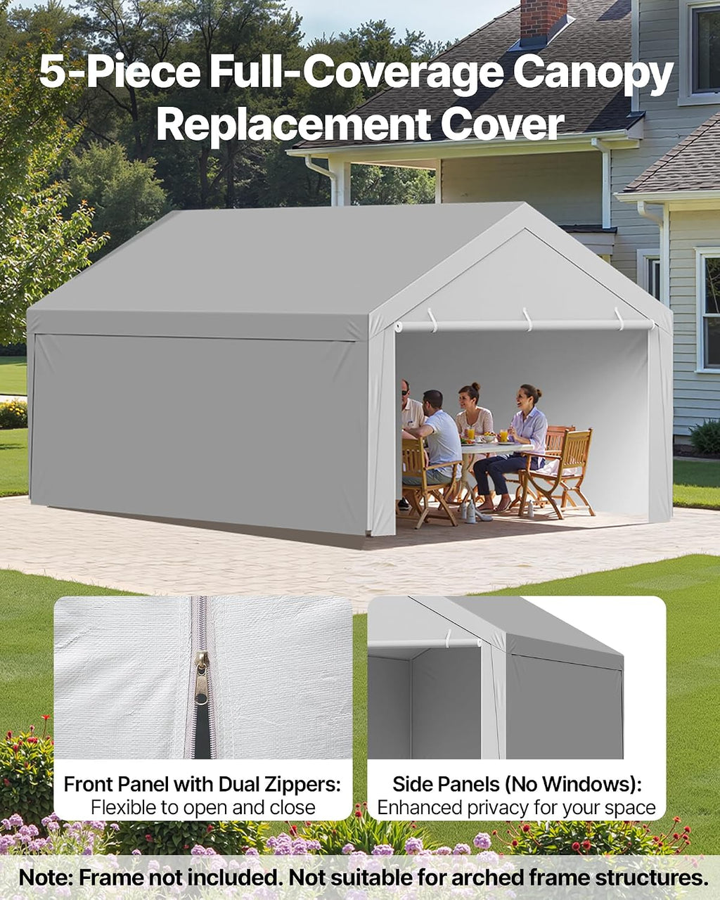 Carport Replacement Canopy Cover, 12 x 20 ft Potable Garage Tent Top Tarp with Sidewalls, UV-Resistant & Waterproof