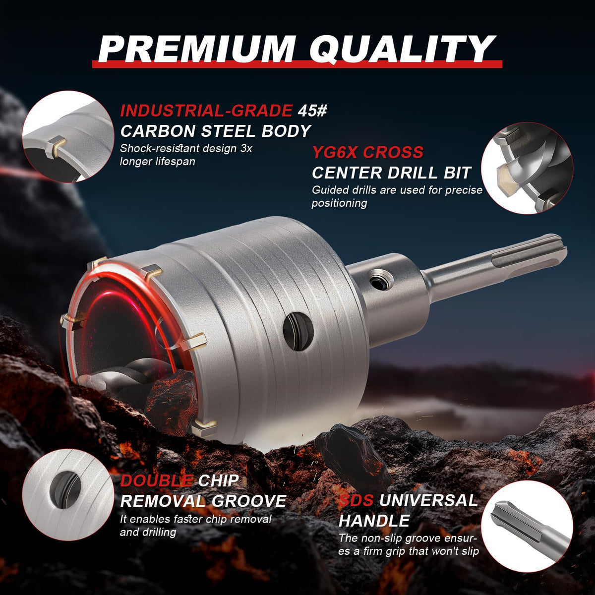 Professional 1-3/16" (30mm) Concrete Hole Saw 110mm SDS Plus & Dust Bag