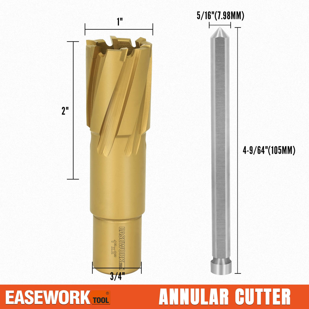 EASEWORK TOOL Carbide-Tipped Annular Cutter, 1" Dia x 2" Depth