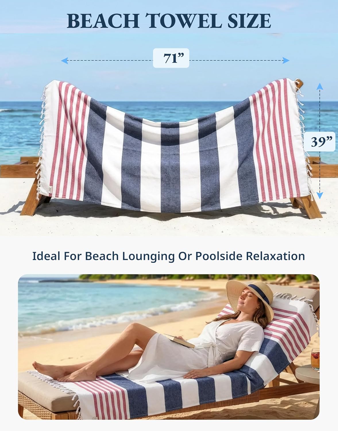 Beach Towels for Women, Super Absorbent, XL - Old Glory Teal | 2 Pack Large Beach Towels Oversized - Pre-Washed, Sand