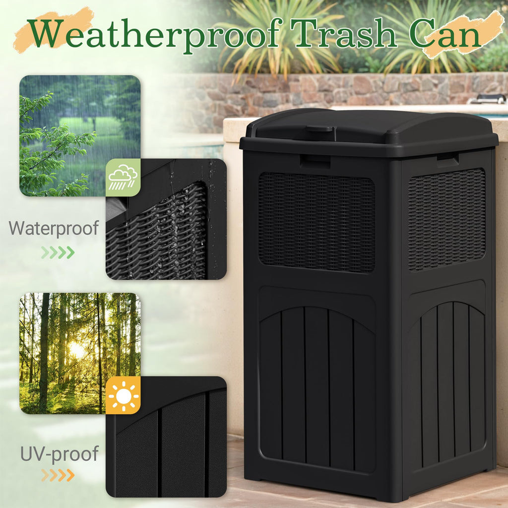 33 Gallon Outdoor Trash Can with Lid, Waterproof, Dark Black