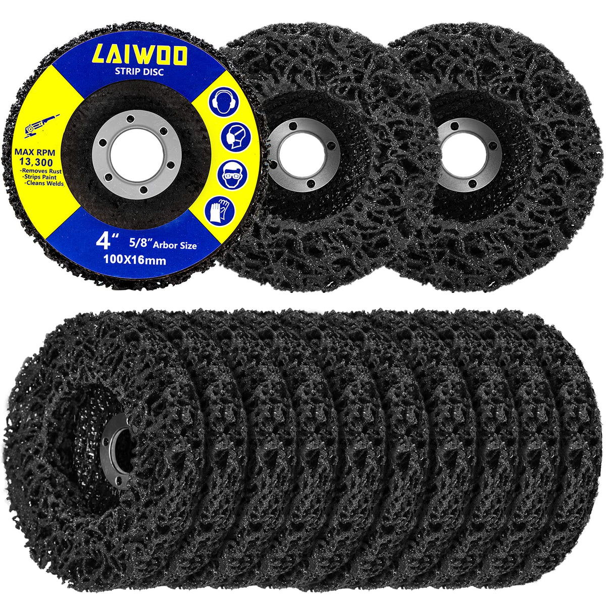 10Pack Strip Disc Wheel Angle Grinder Paint Rust Removal 4" x 5/8" Black