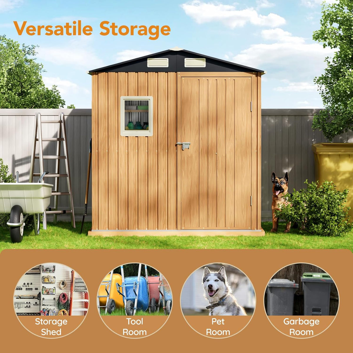 6X4FT Garden Storage Shed (NO Wood Panels&Frame Floor) | Outdoor Storage Shed with Lockable Door,Steel Tool Shed with