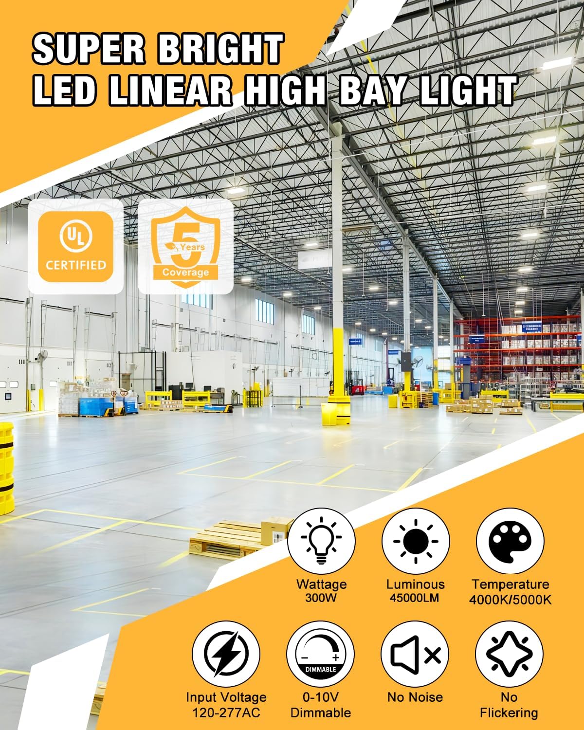 LED Linear High Bay Light 300W/240W/180W/120W&4000K/5000K Adjustable