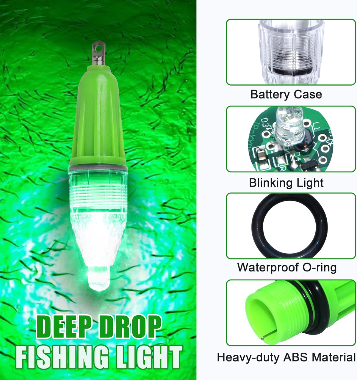 SILANON Deep Drop LED Fishing Light Underwater Waterproof Fishing Light Night Flashing Fishing Lure Light Attractants Fishing Lamp Tools for Attracting Bait Lures 5 Colors