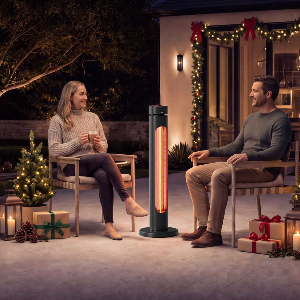 1500W Electric Patio Heater for Outdoor Use, Infrared Heater with 8 Heat Levels, 60° Oscillation, Remote Control