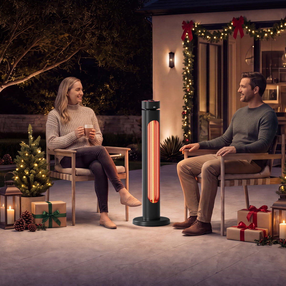1500W Electric Patio Heater for Outdoor Use, Infrared Heater with 8 Heat Levels, 60° Oscillation, Remote Control