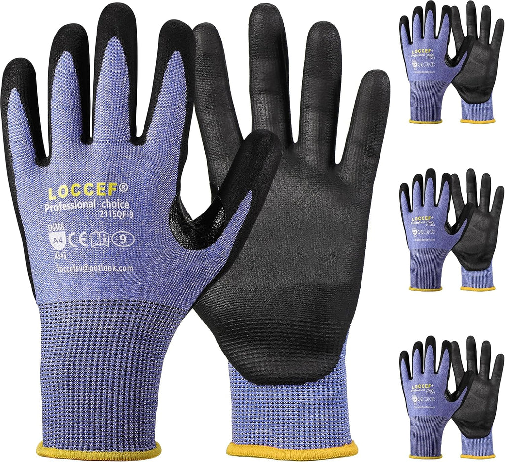 3 Pairs Safety Work Gloves,Touchscreen Compatible, Superior Dexterity,Level 5/A4 Cut Resistant Work Gloves