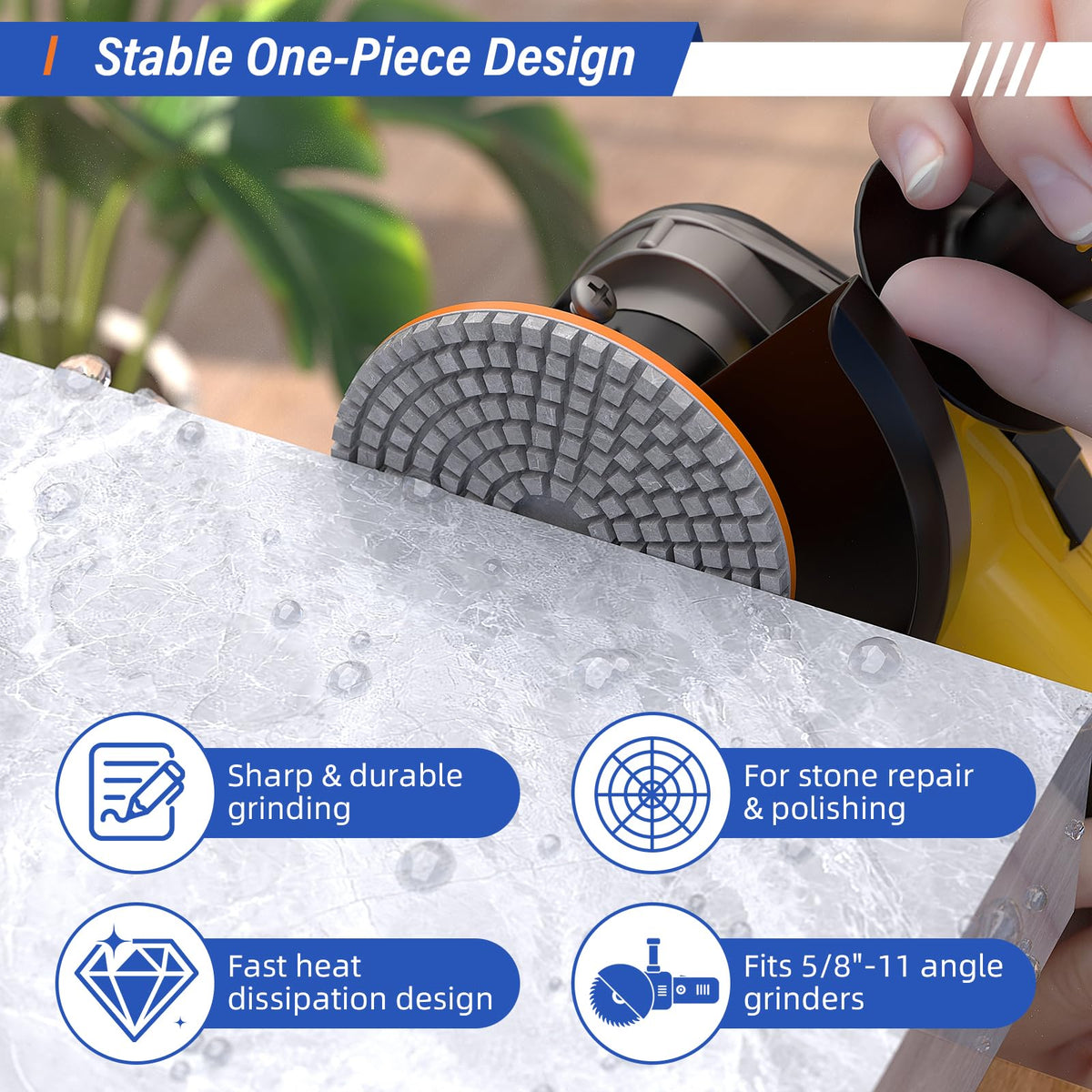 BURMONG 4" Diamond Polishing Pads for Angle Grinder, 5/8"-11 UNC Wet/Dry Stone & Concrete Polishing Discs for Granite, Marble, Tile, Quartz, Ceramic(7-Pack)