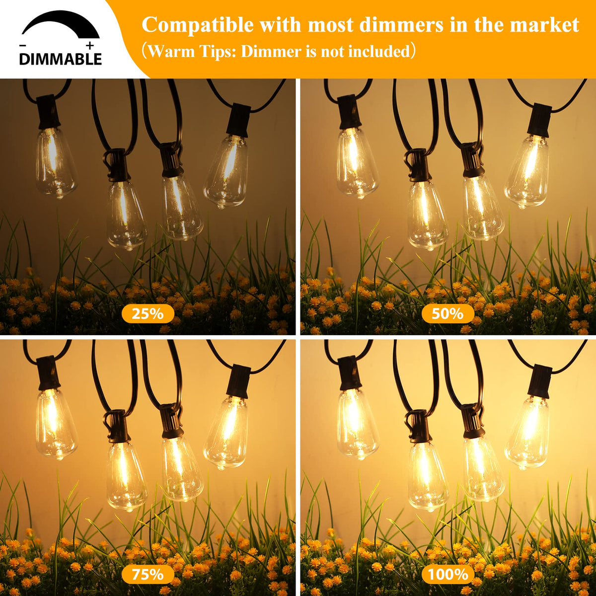 100FT Outdoor String Lights 52 Bulbs, Waterproof Patio Lights
