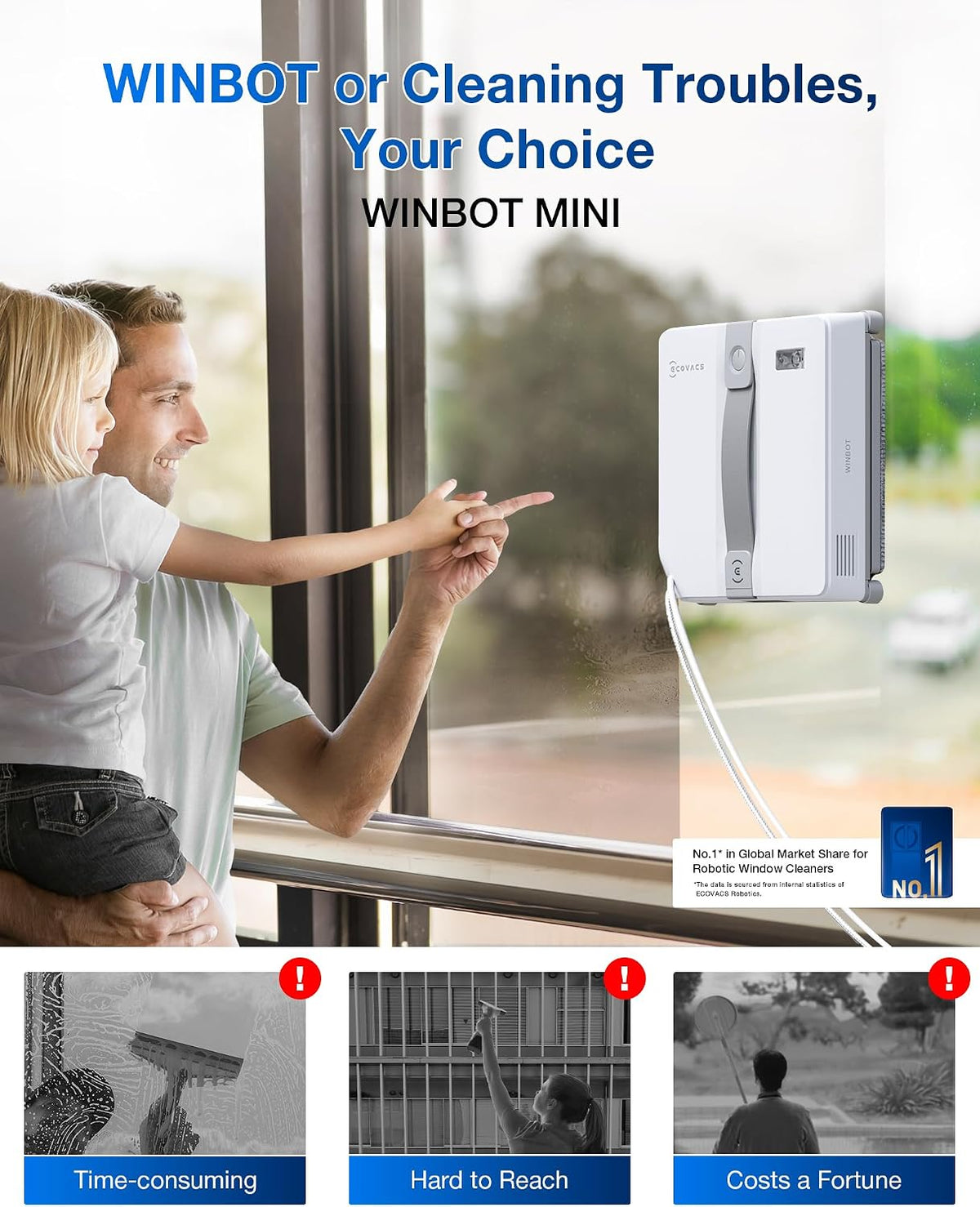 (2026 Version) WINBOT Mini Window Cleaning Robot - Compact Design, Dual Nozzles with Ultrasonic Spray, 9-Stage