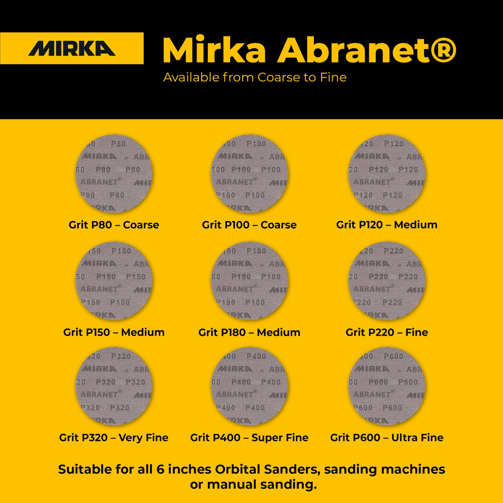 Mirka Abranet 6 Inch 120 Grit Mesh Sanding Discs, Hook and Loop, 50 Pack