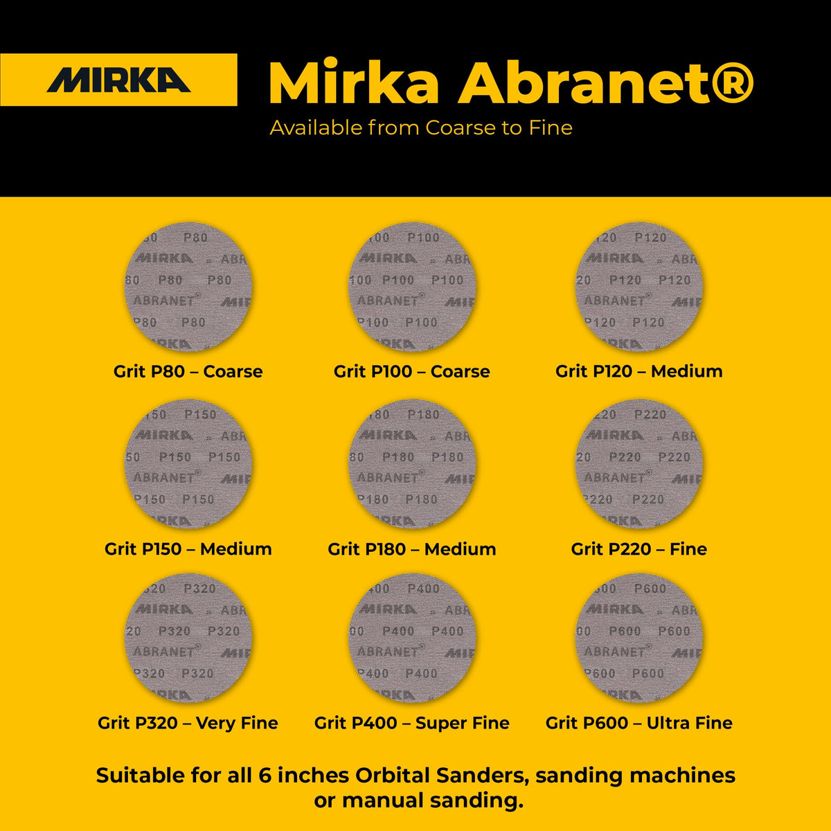 Mirka Abranet 6 Inch 120 Grit Mesh Sanding Discs, Hook and Loop, 50 Pack