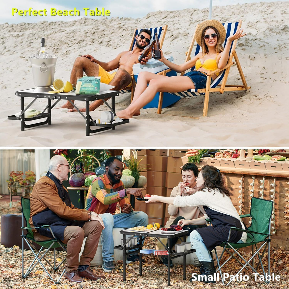 Small Camping Table Foldable 2ft, Folding Picnic Table with Side Racks & Net, Folding Camp Table Portable Beach