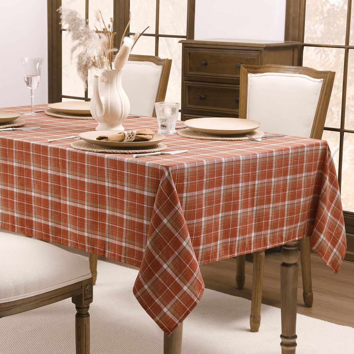 Fall Checkered Tablecloth Rectangle, 54 x 80 Inch, Orange