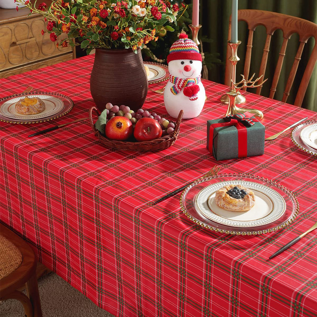 Christmas Vinyl Tablecloth Rectangle Buffalo Plaid, Red, 52"x70"