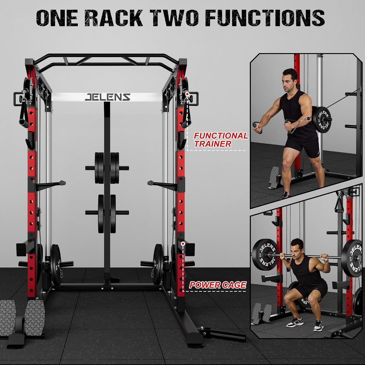 C21 Power Cage, 2000LBS Multi-Function Power Rack with Independent Dual Pulley System, All-in-One Squat Rack for