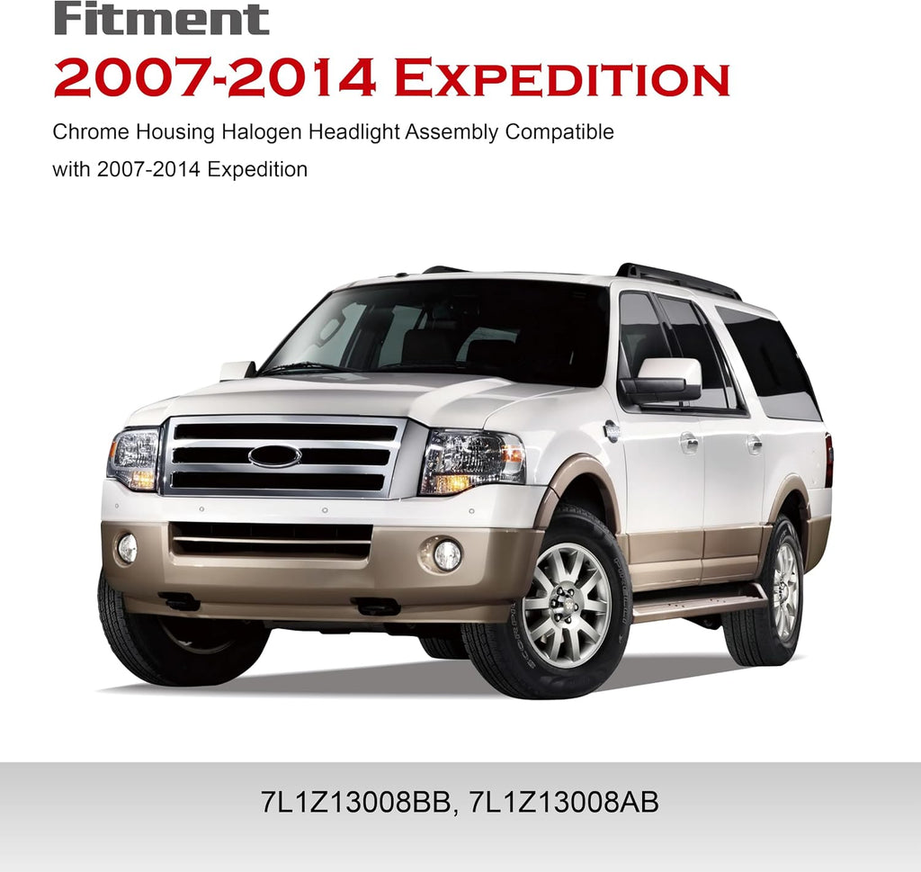 Pair Chrome Headlights Compatible with 2007-2014 Ford Expedition