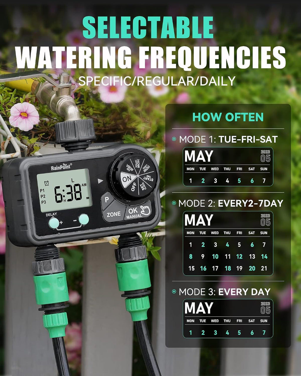 Sprinkler Timer with 3 Different Programs, Hose Timer for Garden Hose with Rain Delay/Manual Watering/Automatic