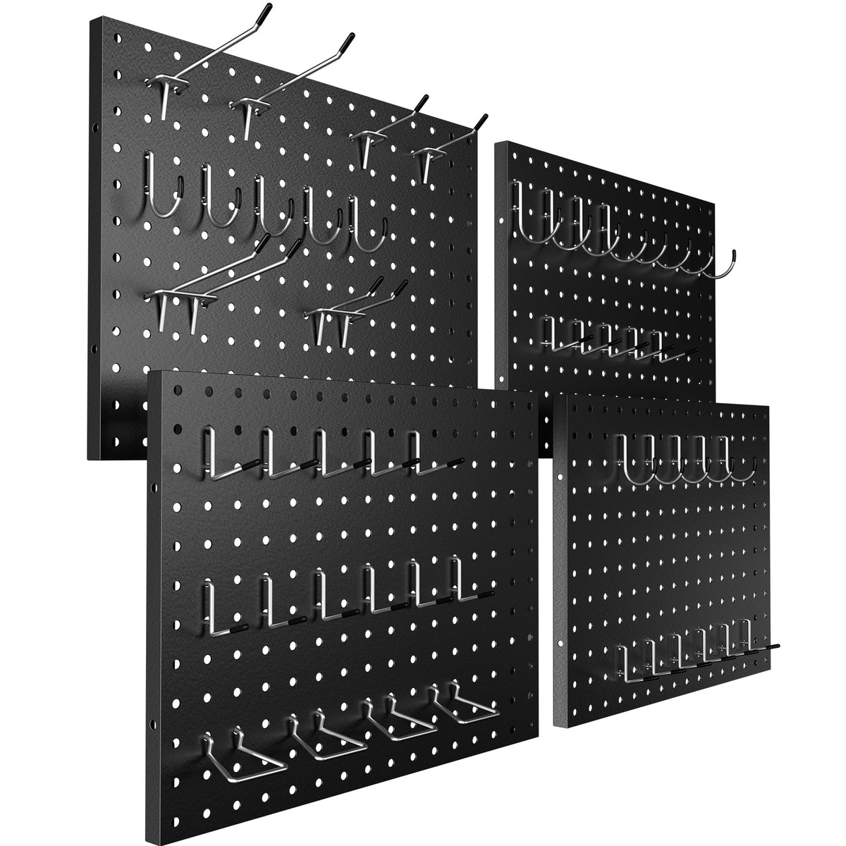 Peg Board, 4 Pack 16x12 Black Pegboard Organizer with 50 Hooks