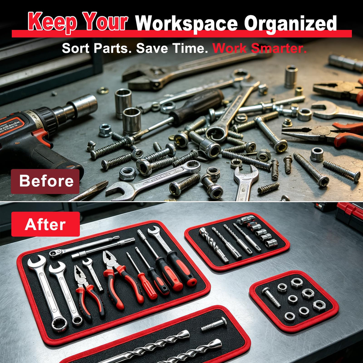 4‑Piece Magnetic Tool Mat Set,Flexible Heavy Duty Magnetic Parts Holder