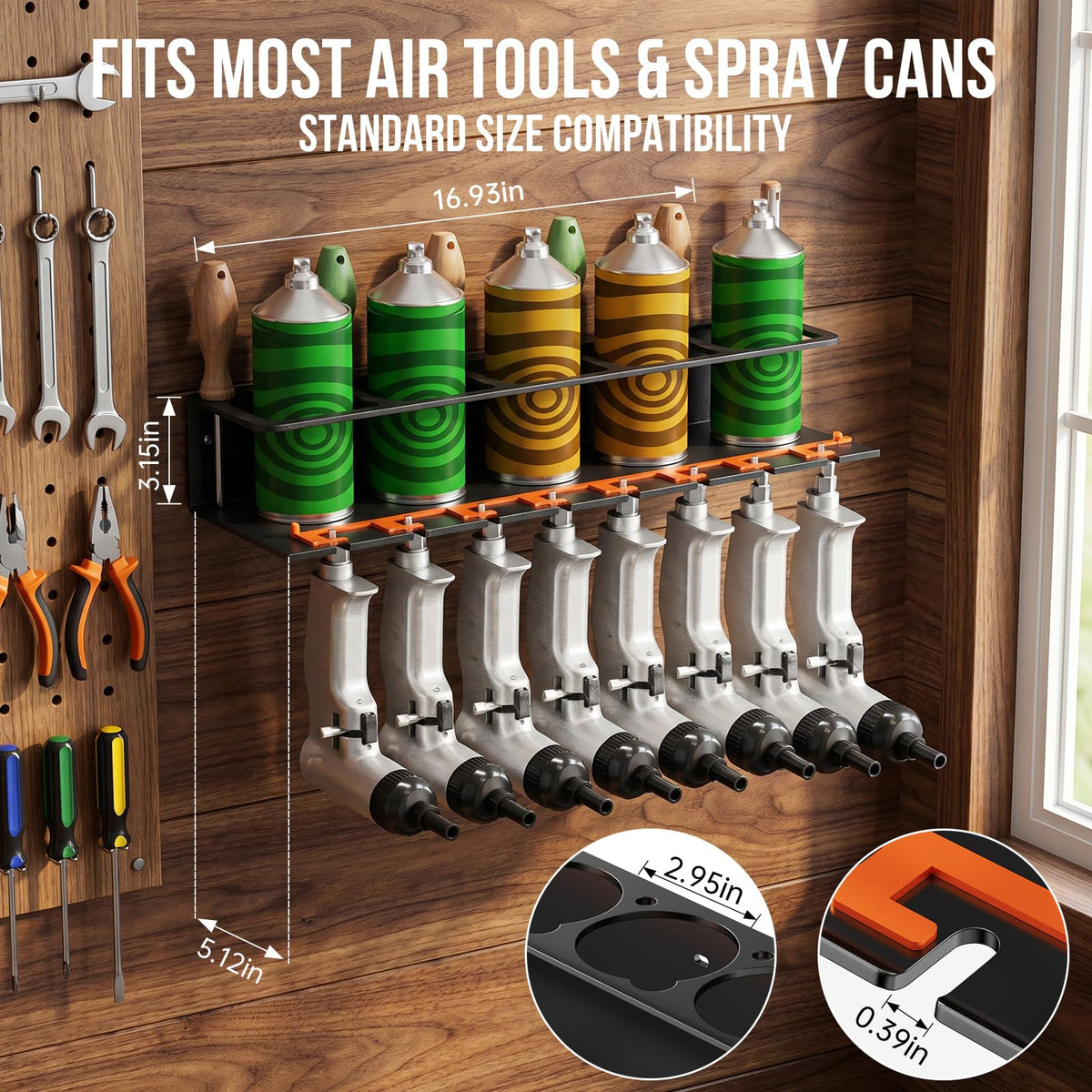 Air Tool Holder Rack, 4-in-1 Wall Mount Organizer for 1/4" Air Fittings