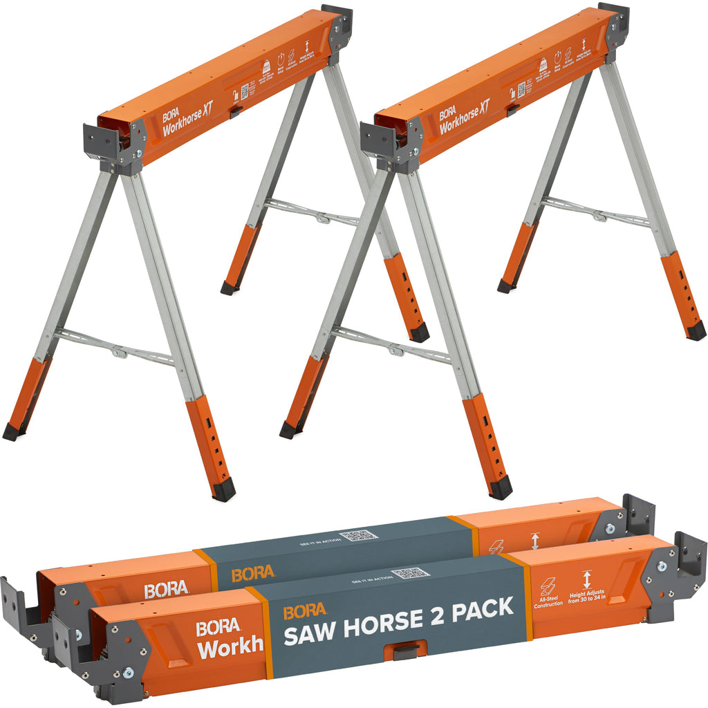 Workhorse XT Saw Horses 2 Pack Adjustable Folding Heavy Duty Sawhorse