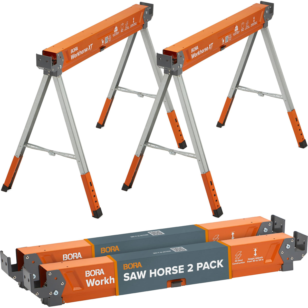 Workhorse XT Saw Horses 2 Pack Adjustable Folding Heavy Duty Sawhorse