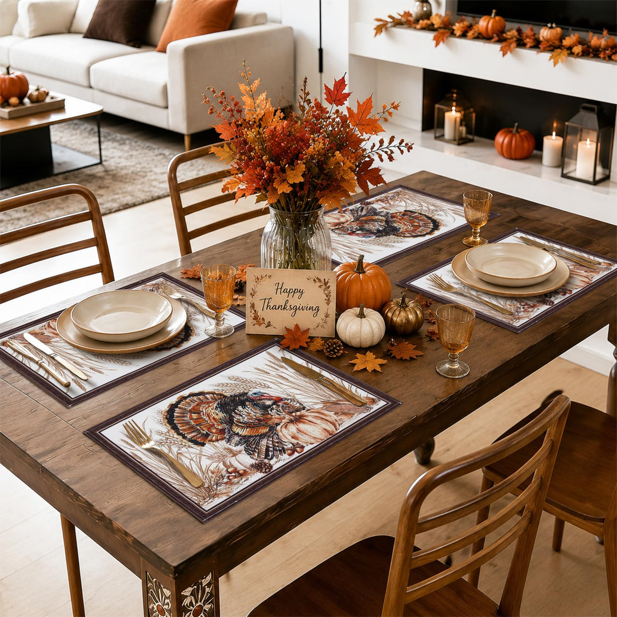 Thanksgiving Placemats 12 x 18 Inch Set of 6