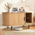 Fluted Cat Litter Box Enclosure with Sliding Door, Scratching Pad