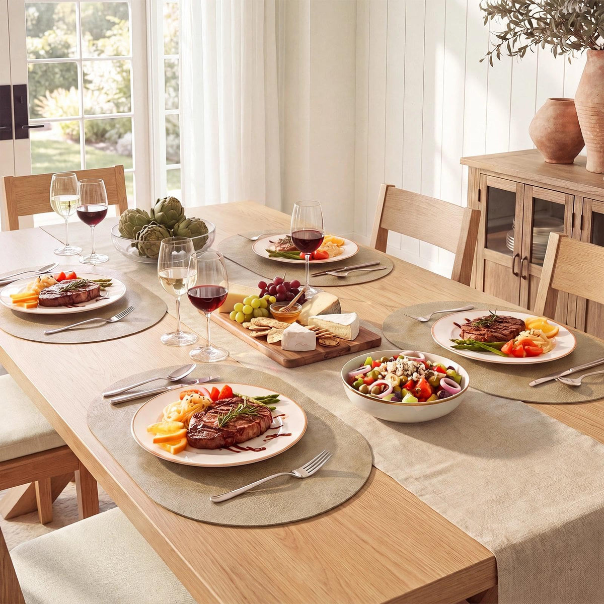 Vinyl Faux Leather Oval Placemats, Set of 4, Apricot