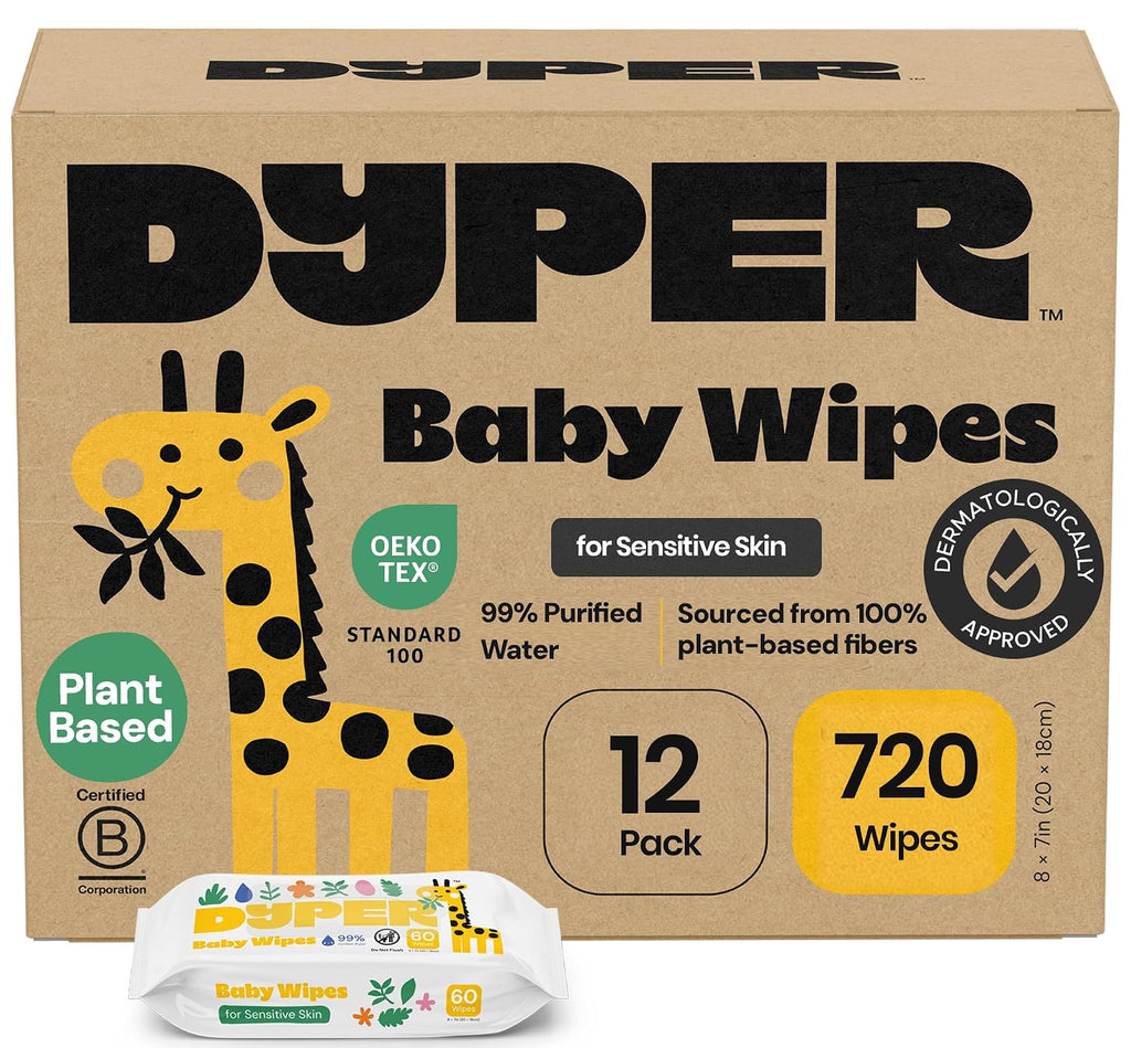Baby Wipes 720 Count Hypoallergenic 99% Water Plant-Based Derm Tested
